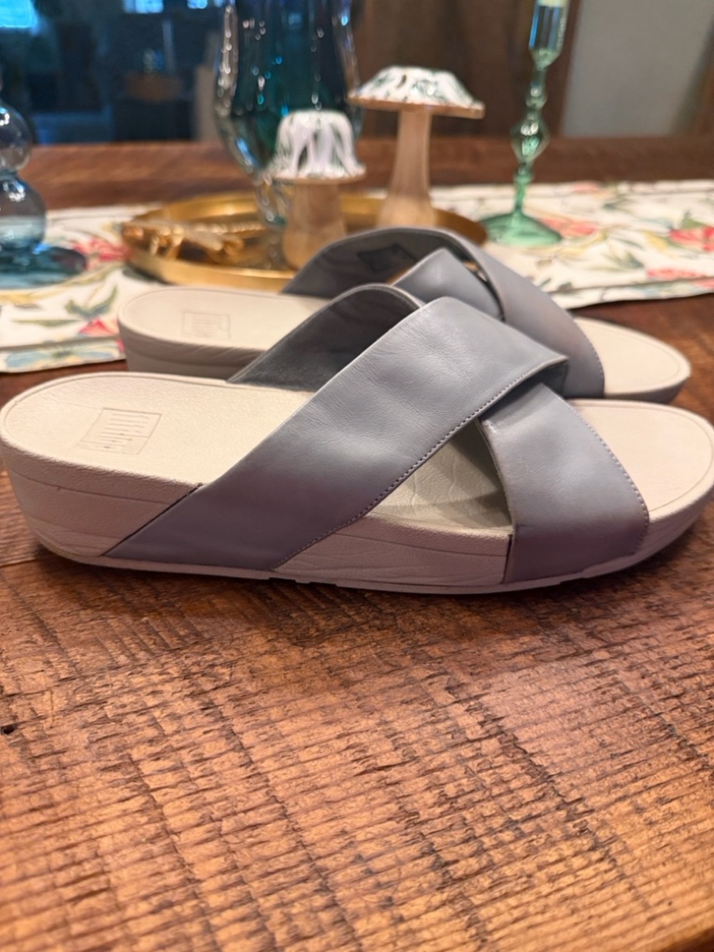 FitFlop Gray Crossover Slide Sandals